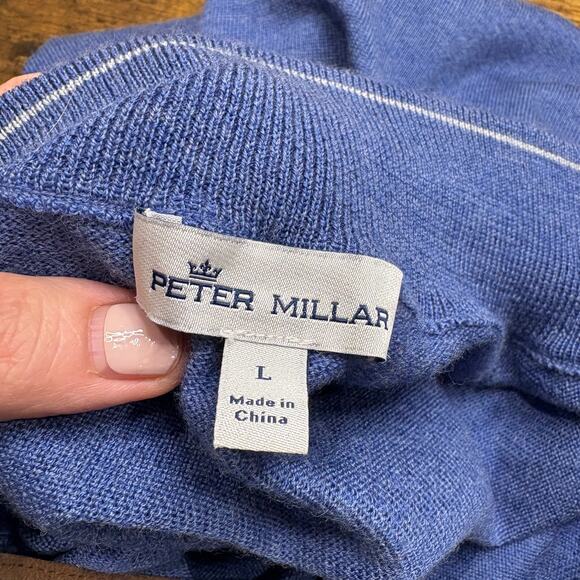 Peter Millar L Sweater Pullover Merino Wool Lyocell Cerulean Blue Preppy Classic - Picture 5 of 9